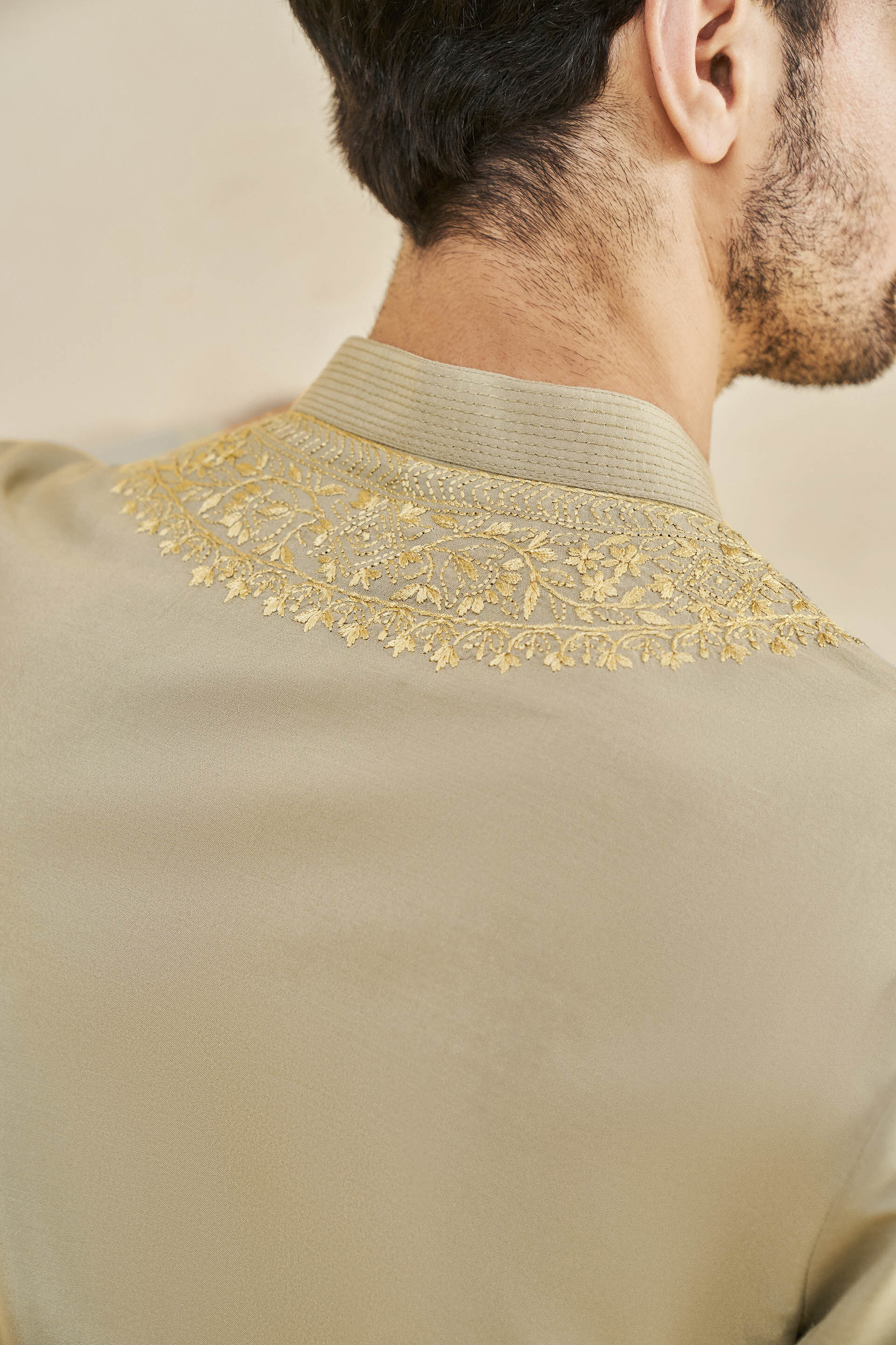Shirom Embroidered Chikankari Kurta - Olive, Olive, image 5